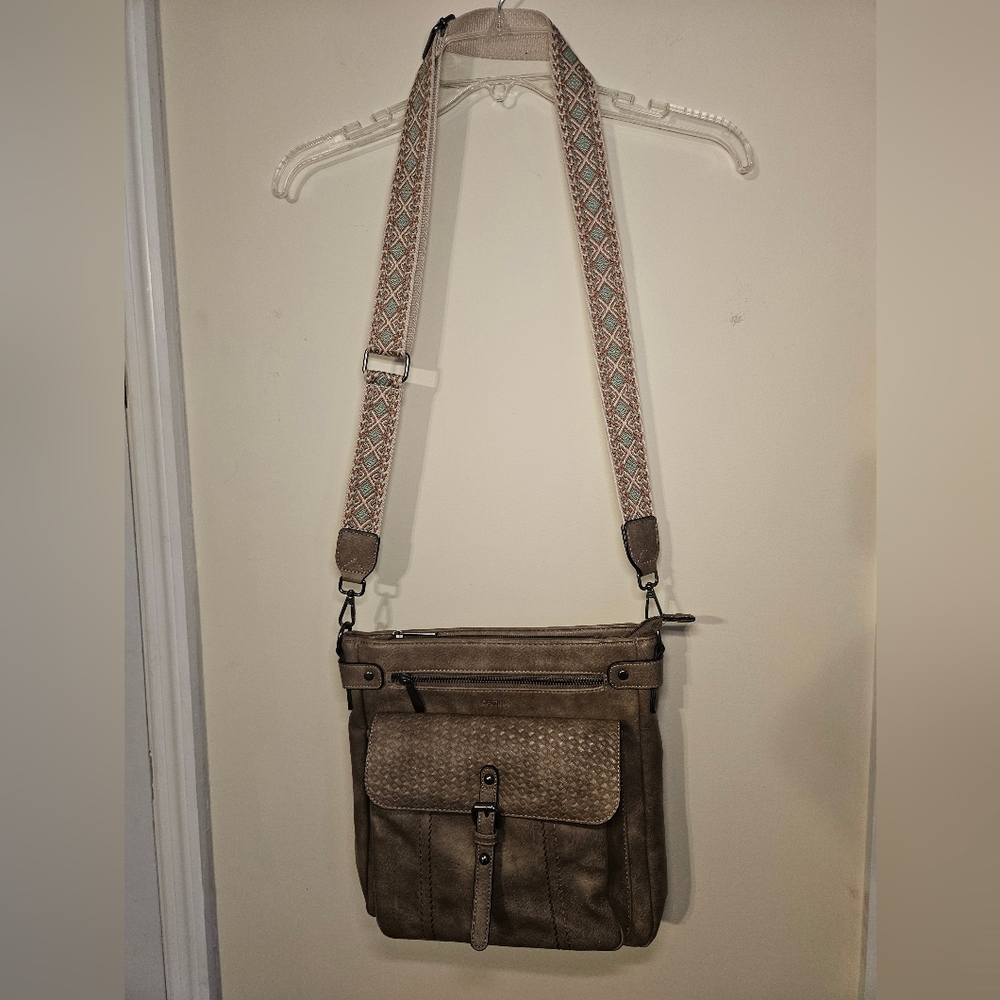 Tan Caitina Crossbody bag with decorative strap